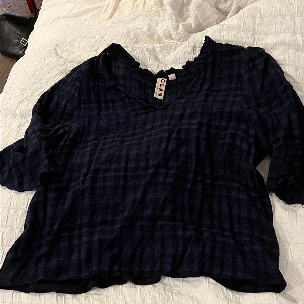 Anthropologie Navy Checkered Blouse